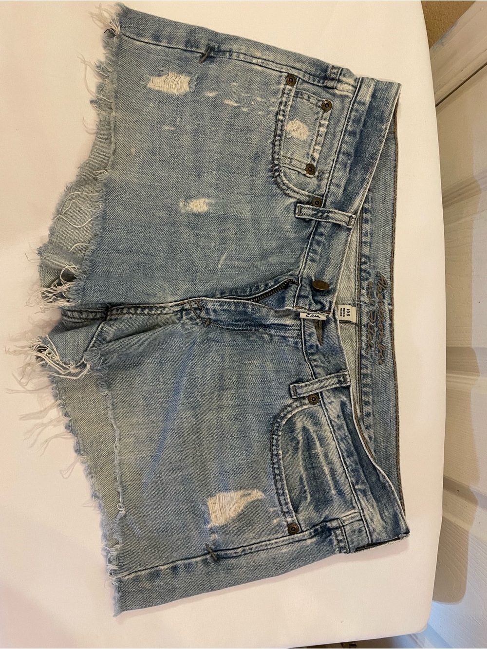 Abercrombie & Fitch Light Blue Distressed Denim Shorts